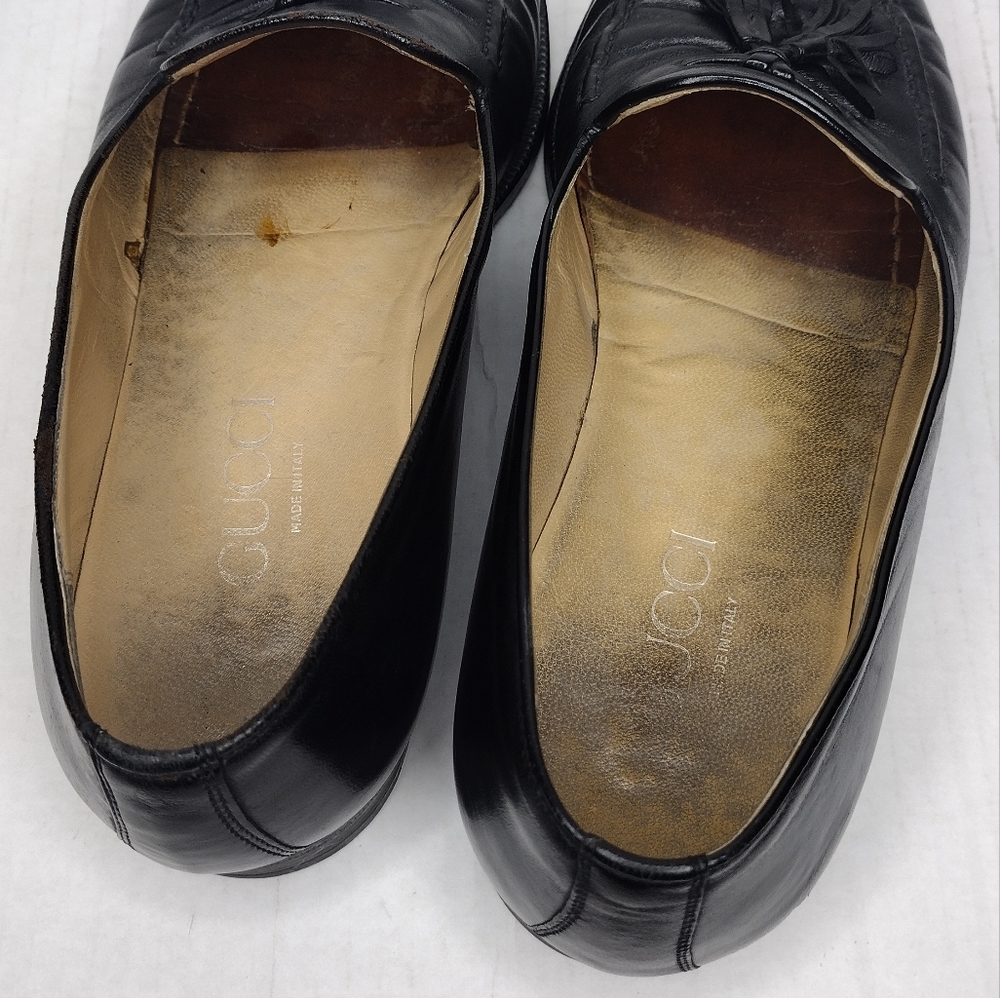 Gucci Men's Black Leather Tassel Slip On Dress Loafers Size 9.5 - Picture 13 of 15